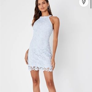 Lulus love poem light blue lace mini dress, Size S